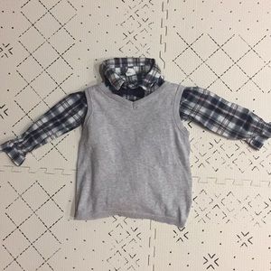 H&M plaid shirt, knit vest and bow tie set
